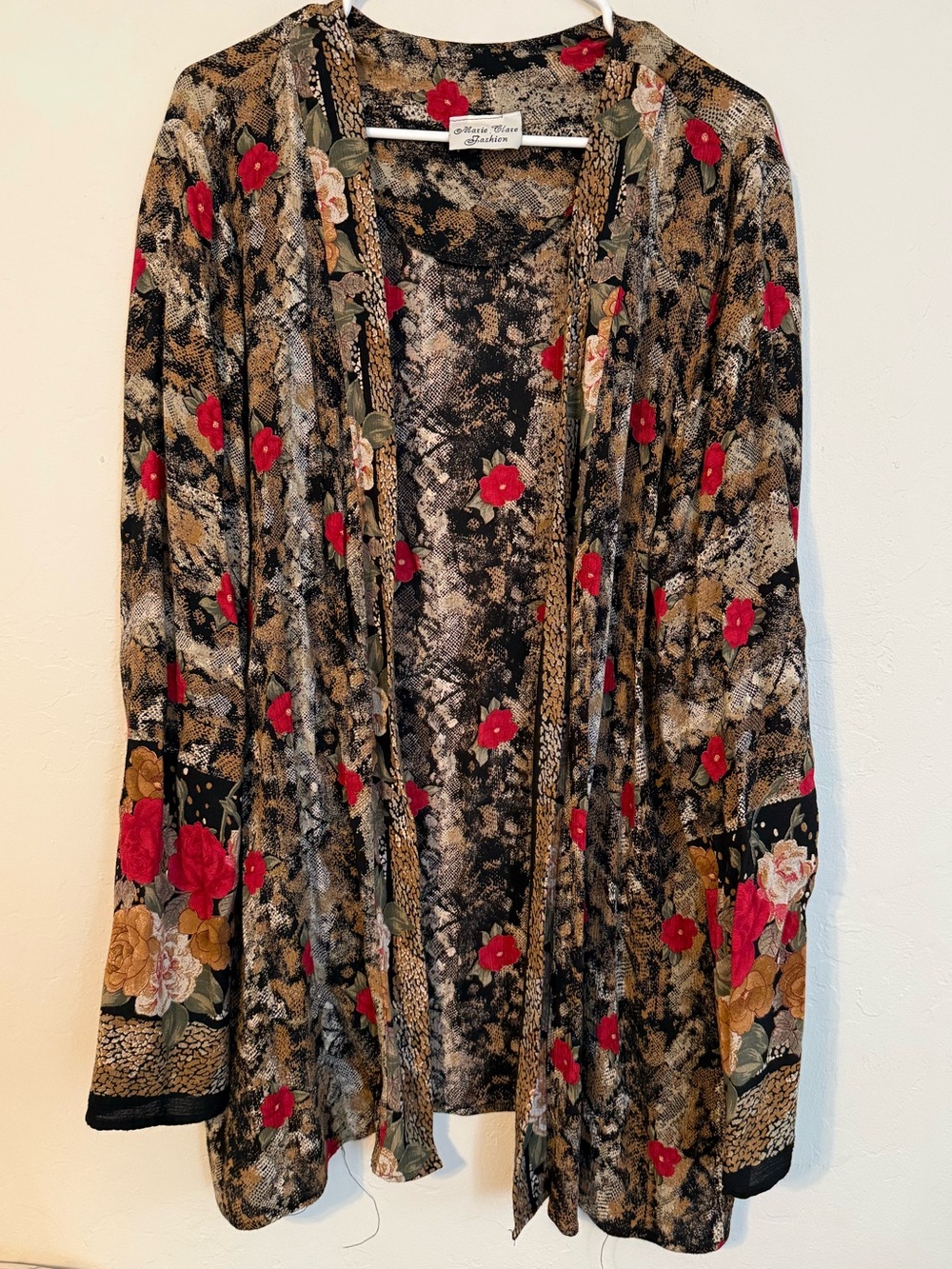 Vintage Red Floral Open-Front Cardigan